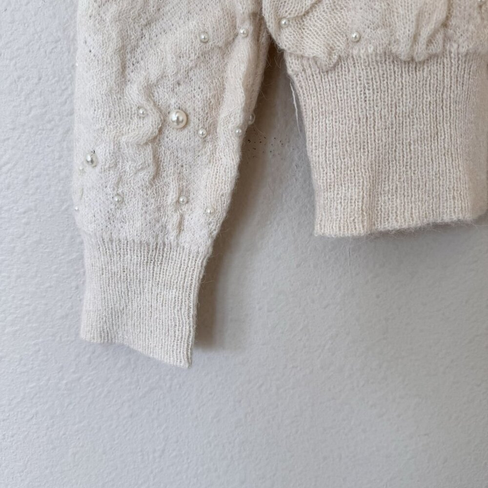 Zara Embellished Cream Beaded Sweater Cardigan - Picture 5 of 10